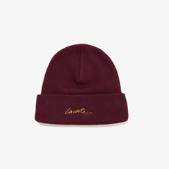 Mens Unisex LIVE Signature Embroidered Cashmere-Blend Beanie | Lacoste Bordeaux • F8J