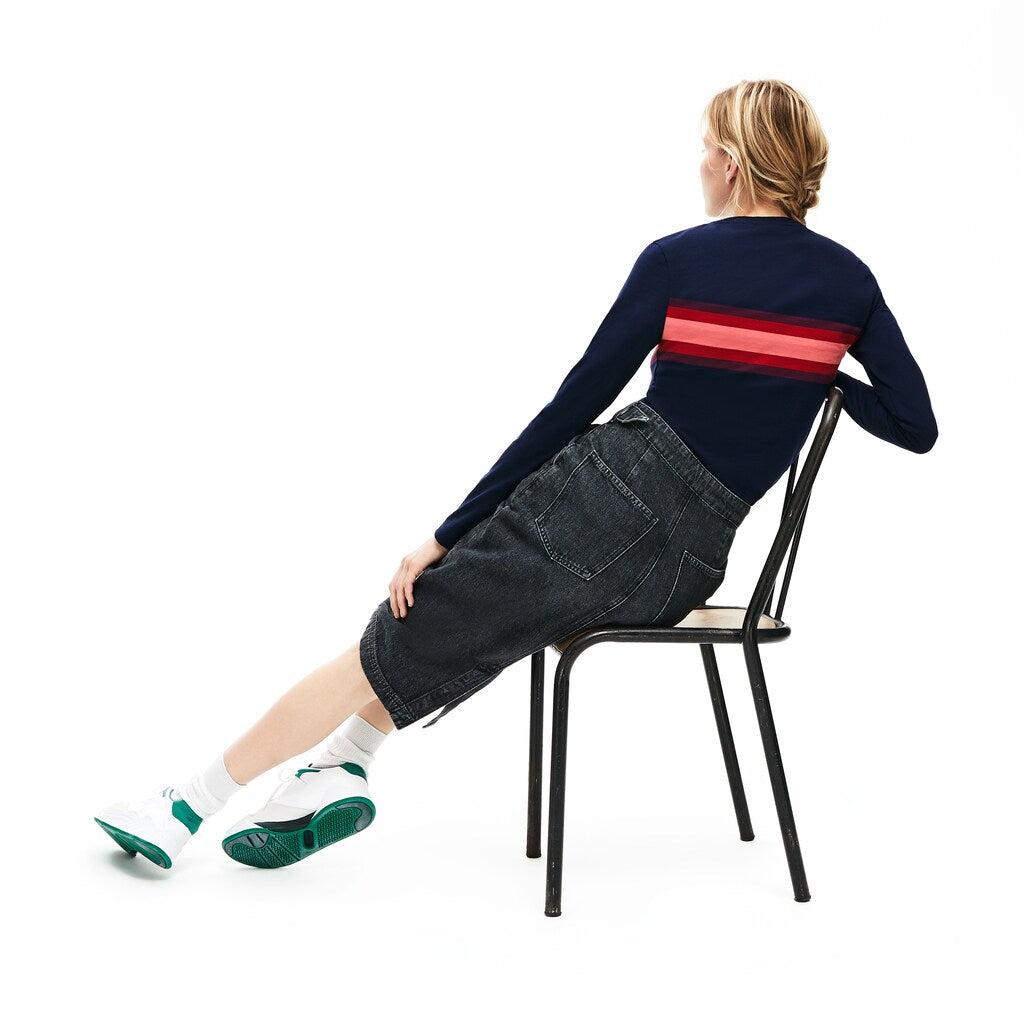 Womens Wo  Long Sleeve Multicolor Stripe T-Shirt | Lacoste Navy Blue / Bordeaux / Pink • 0Ve