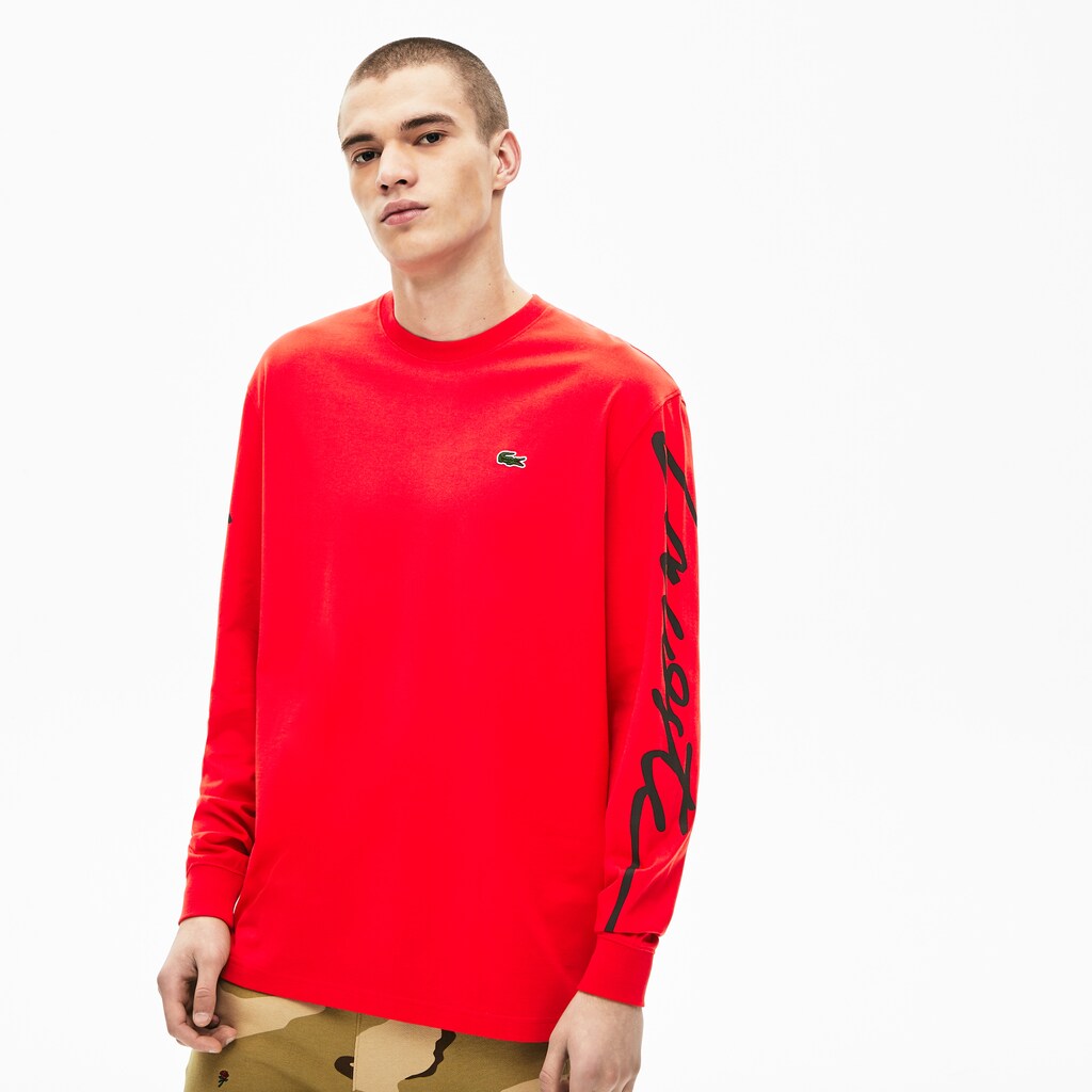 Mens Unisex LIVE Signature Print T-shirt | Lacoste Red / Black • 2Qv