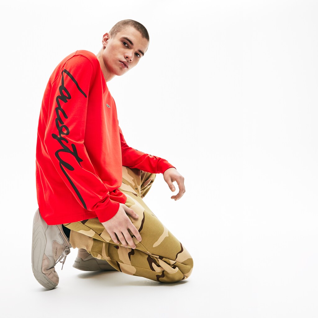 Mens Unisex LIVE Signature Print T-shirt | Lacoste Red / Black • 2Qv