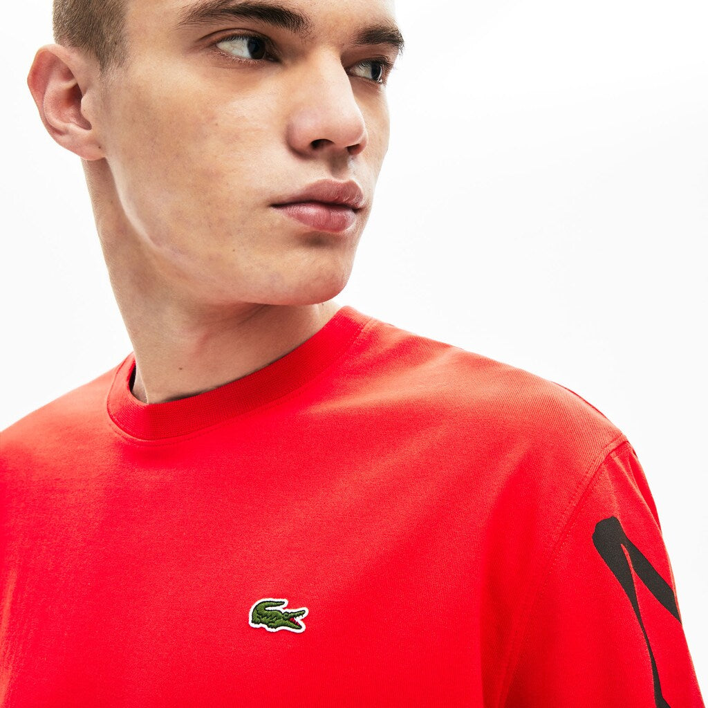 Mens Unisex LIVE Signature Print T-shirt | Lacoste Red / Black • 2Qv