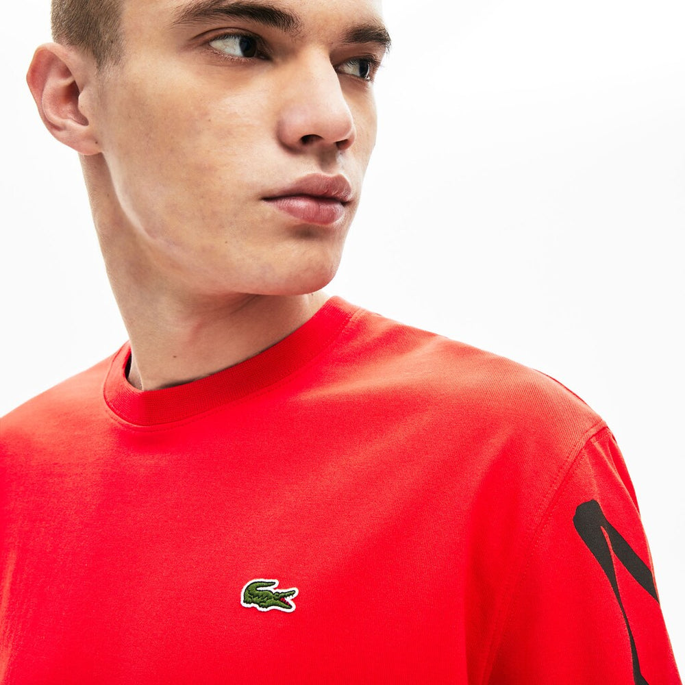 Mens Unisex LIVE Signature Print T-shirt | Lacoste Red / Black • 2Qv
