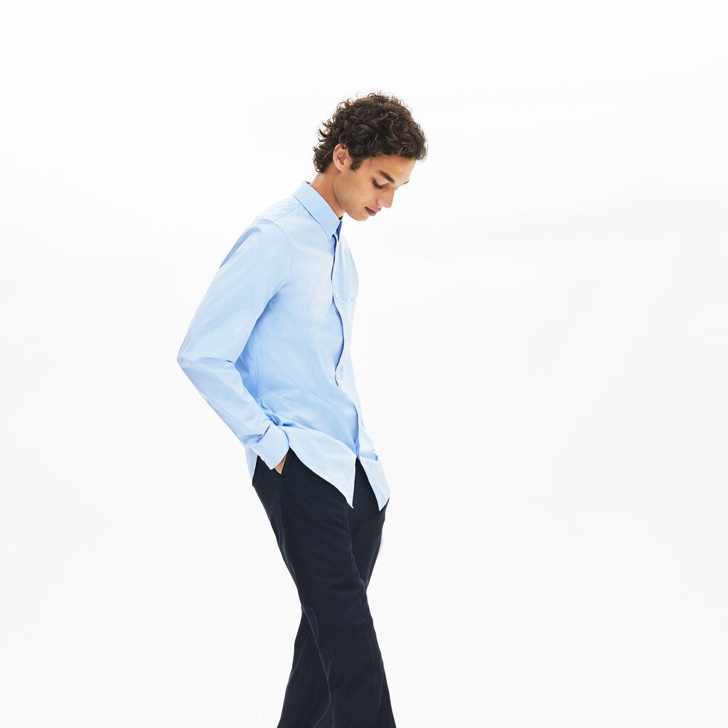Mens   Slim-Fit Stretch Cotton Poplin Shirt | Lacoste Light Blue • Cqm