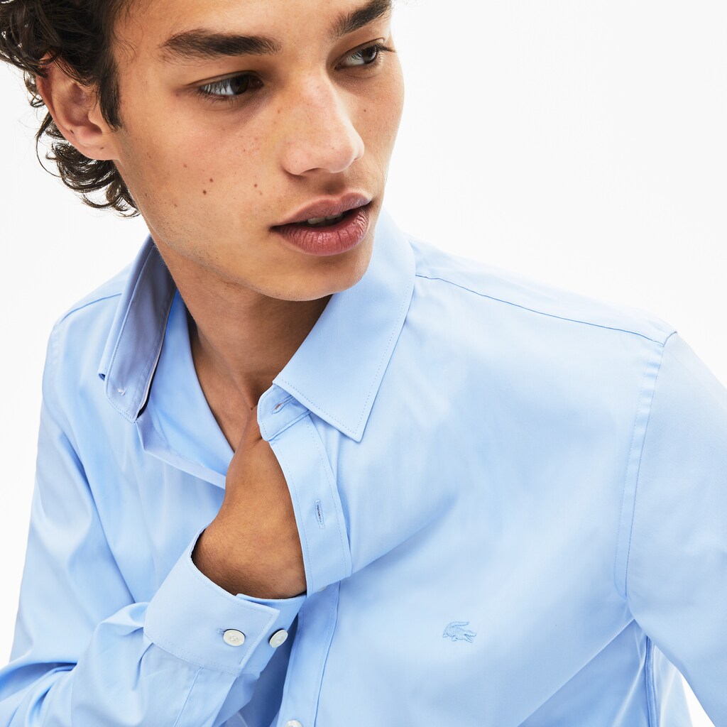 Mens   Slim-Fit Stretch Cotton Poplin Shirt | Lacoste Light Blue • Cqm