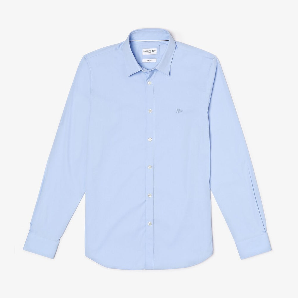 Mens   Slim-Fit Stretch Cotton Poplin Shirt | Lacoste Light Blue • Cqm