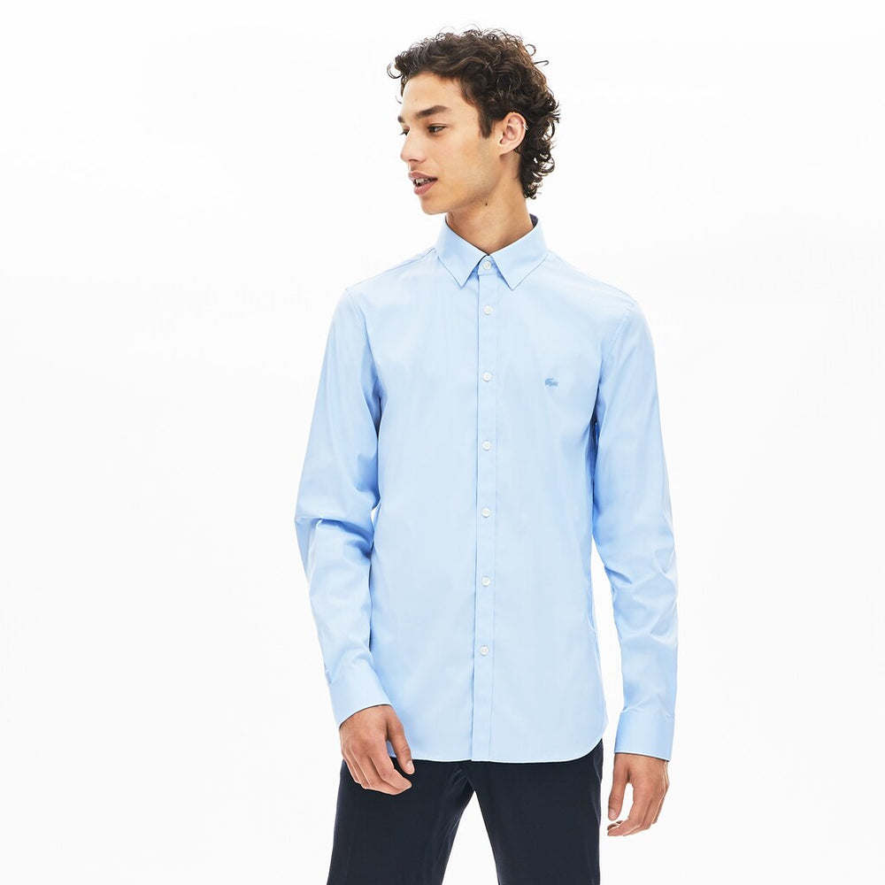 Mens   Slim-Fit Stretch Cotton Poplin Shirt | Lacoste Light Blue • Cqm