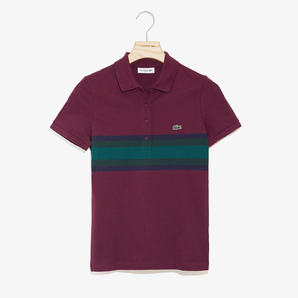 Womens Wo  Color Block Stripe Polo | Lacoste Bordeaux / Navy Blue / Green • 10N