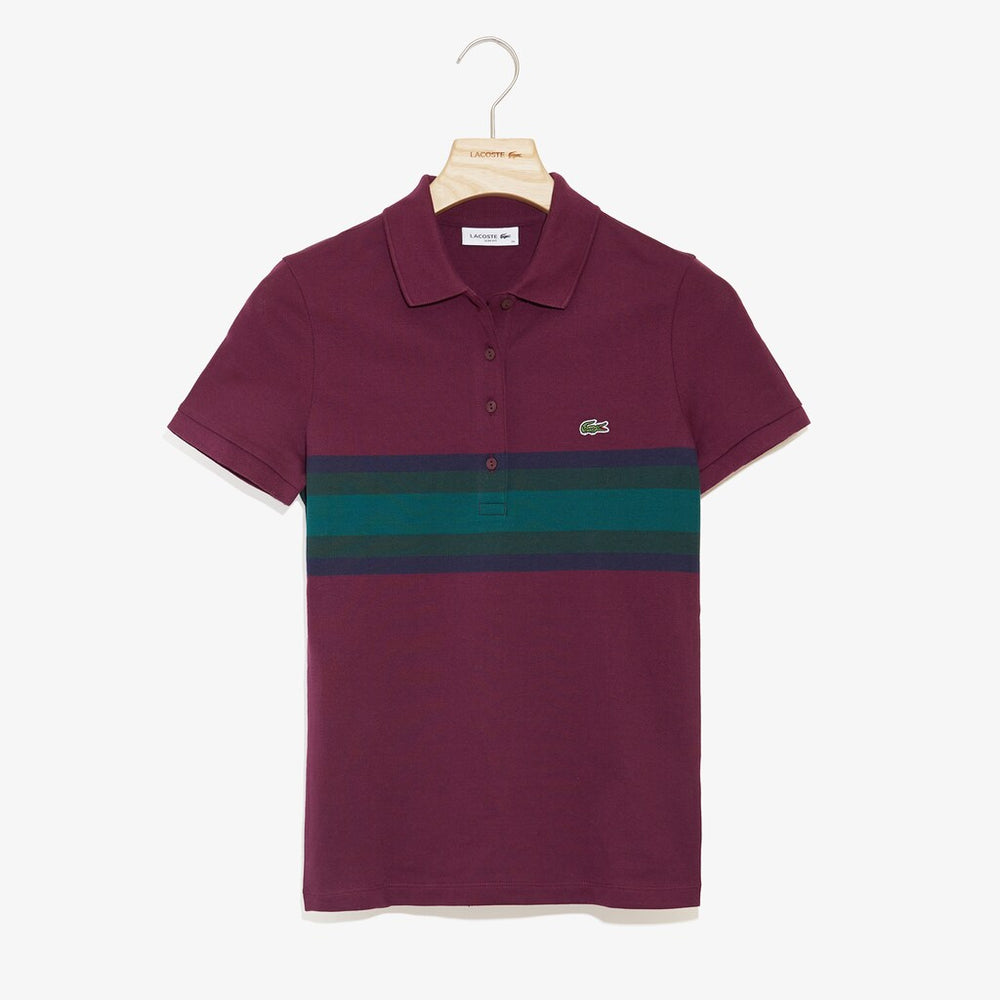 Womens Wo  Color Block Stripe Polo | Lacoste Bordeaux / Navy Blue / Green • 10N