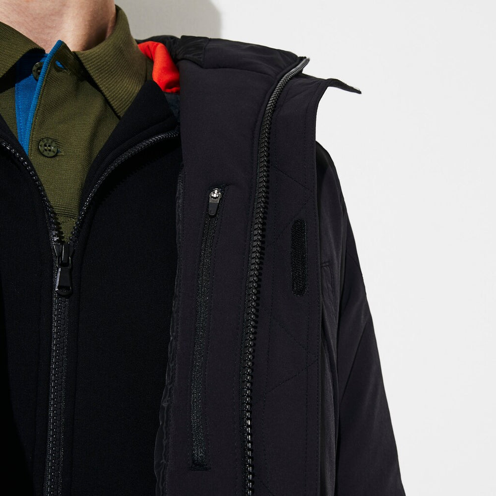 Mens   SPORT Dual-Tone Canvas Rain Parka | Lacoste Black / Khaki Green • 50P
