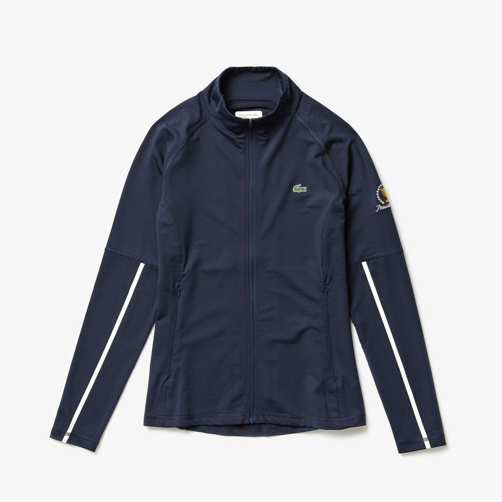 Womens Wo  Presidents Cup Breathable Stretch Zip Golf Sweatshirt | Lacoste Navy Blue / White • 525