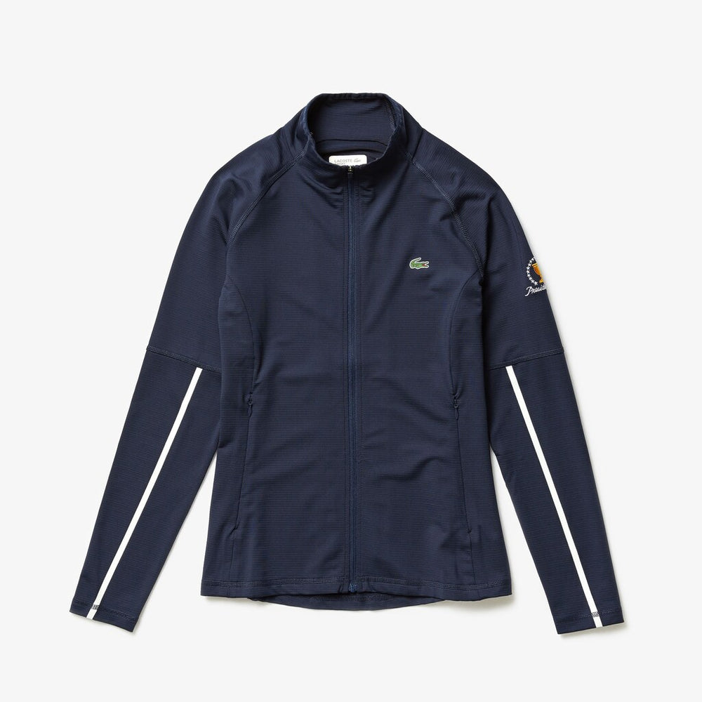 Womens Wo  Presidents Cup Breathable Stretch Zip Golf Sweatshirt | Lacoste Navy Blue / White • 525