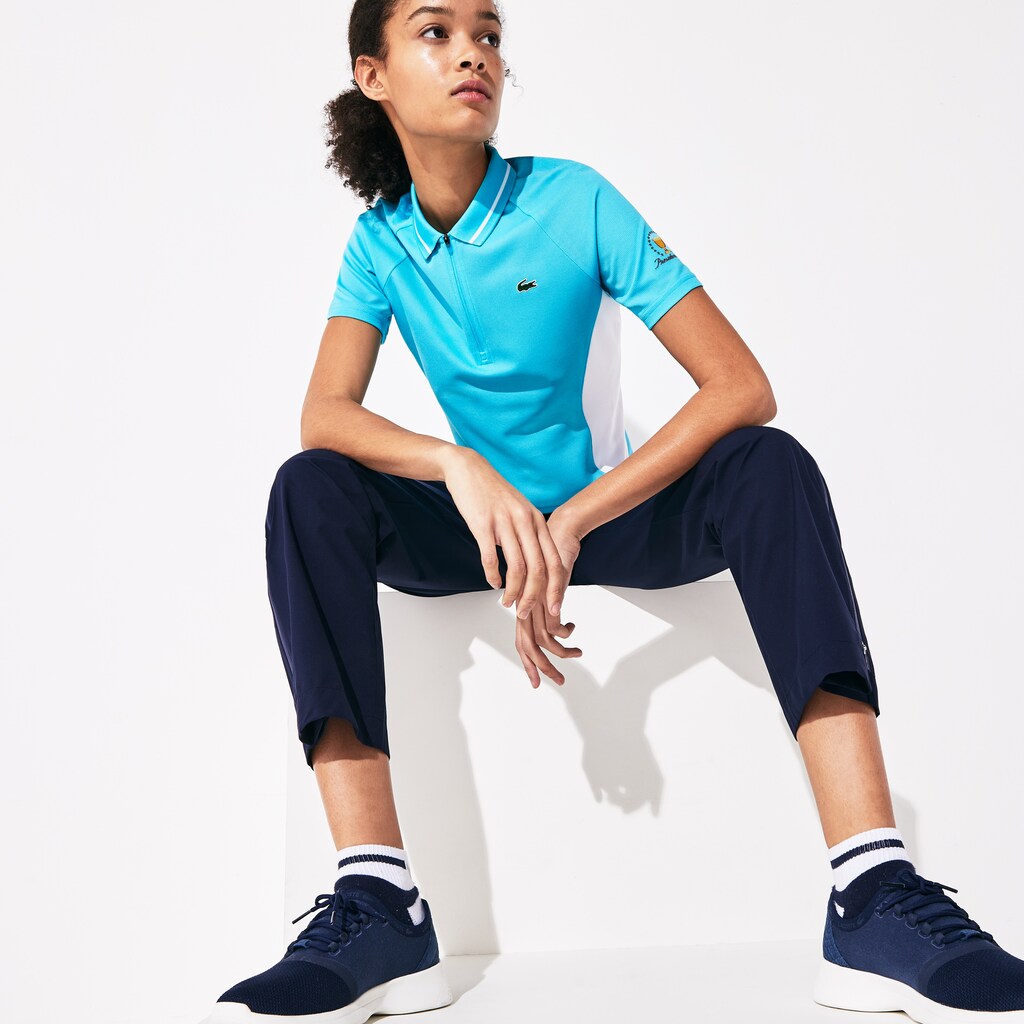 Womens Wo  Presidents Cup Breathable Texturized Color-Blocked Golf Polo | Lacoste Turquoise / White • Q3G