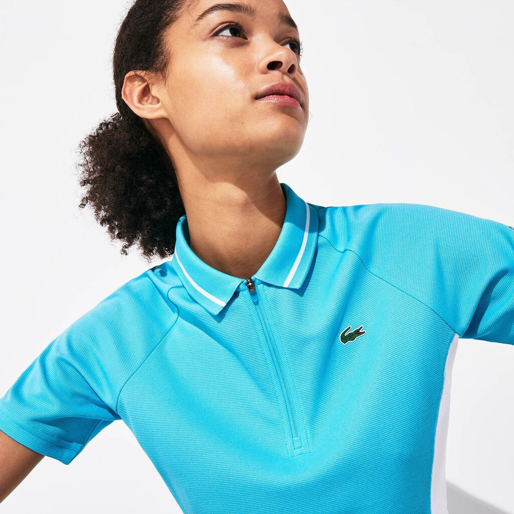 Womens Wo  Presidents Cup Breathable Texturized Color-Blocked Golf Polo | Lacoste Turquoise / White • Q3G