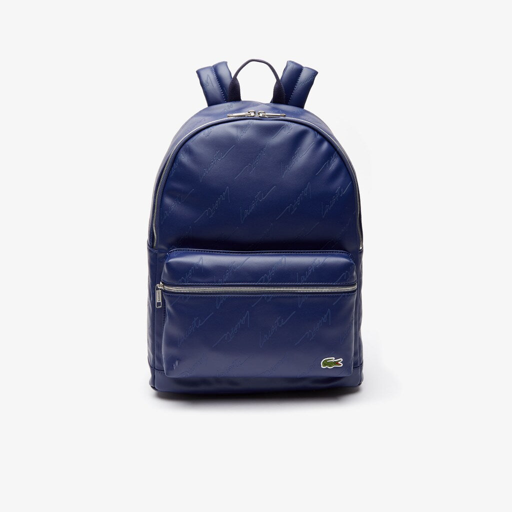 Mens   Lacoste LIVE Signature Print Zippered Backpack | Lacoste Blue Depths • E62