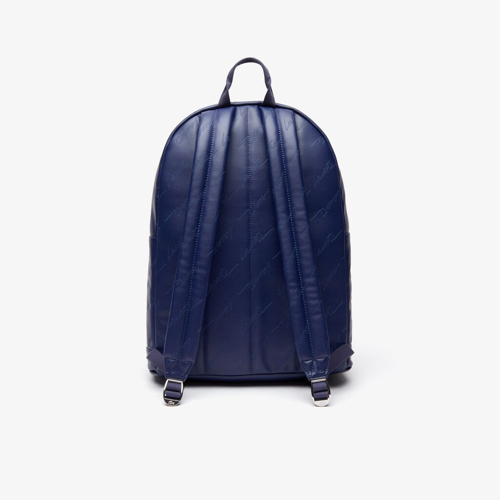 Mens   Lacoste LIVE Signature Print Zippered Backpack | Lacoste Blue Depths • E62