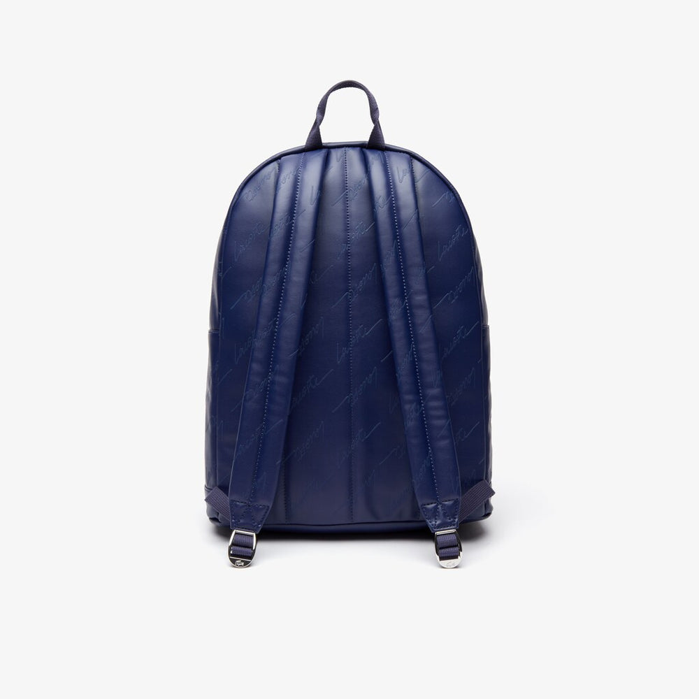 Mens   Lacoste LIVE Signature Print Zippered Backpack | Lacoste Blue Depths • E62