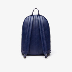 Mens   Lacoste LIVE Signature Print Zippered Backpack | Lacoste Blue Depths • E62