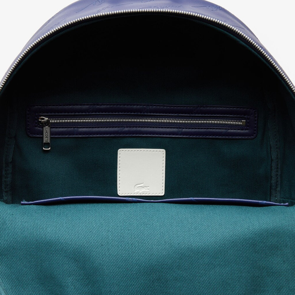 Mens   Lacoste LIVE Signature Print Zippered Backpack | Lacoste Blue Depths • E62