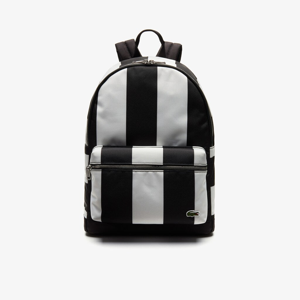 Mens   Lacoste LIVE Detachable Pouch Striped Backpack | Lacoste Noir Blanc • 279