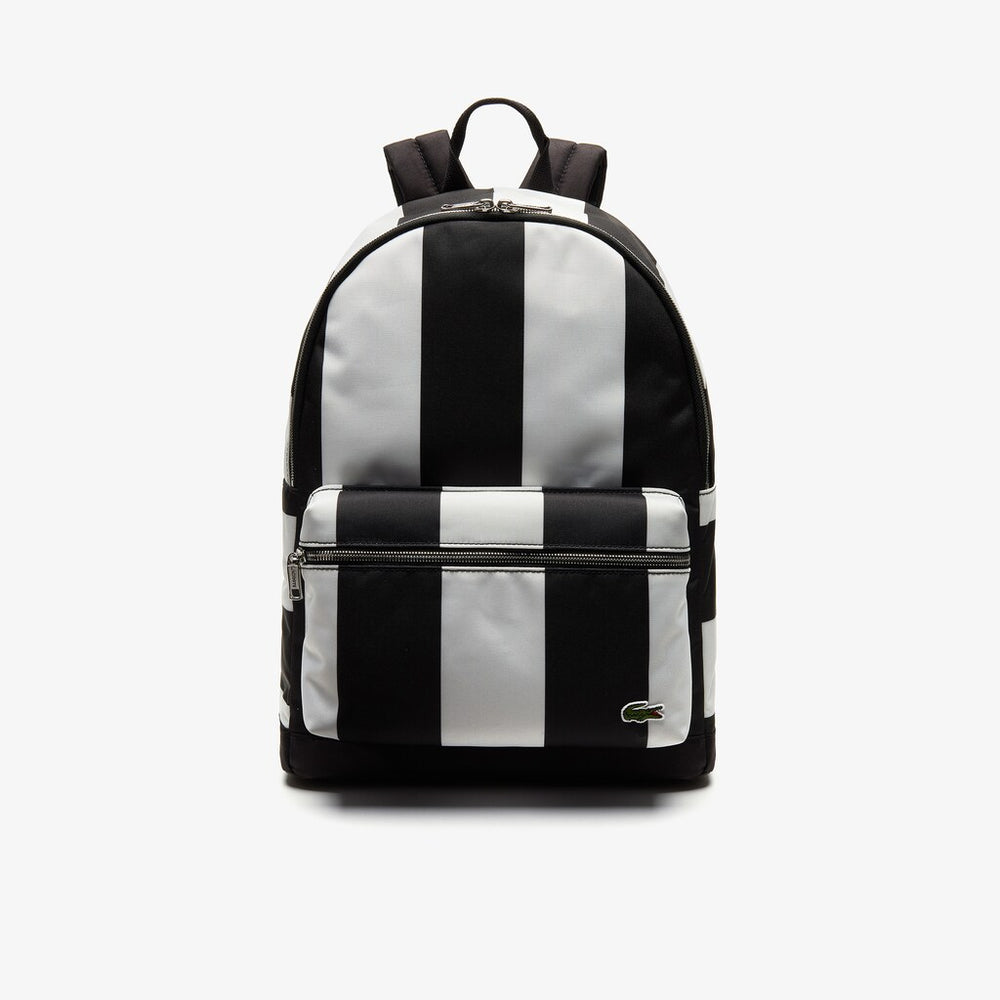 Mens   Lacoste LIVE Detachable Pouch Striped Backpack | Lacoste Noir Blanc • 279