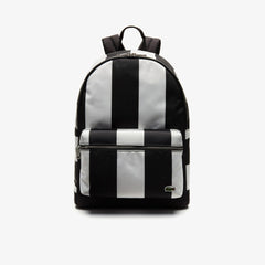 Mens   Lacoste LIVE Detachable Pouch Striped Backpack | Lacoste Noir Blanc • 279