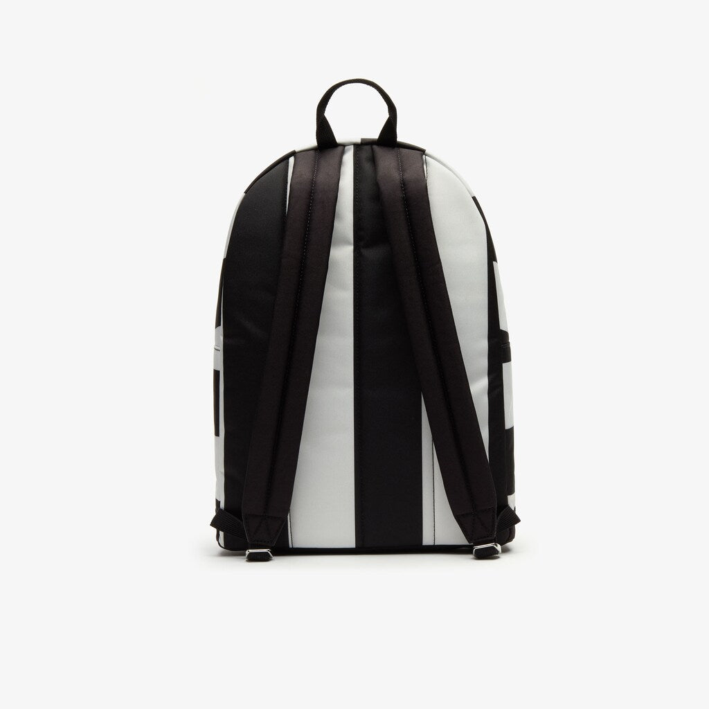 Mens   Lacoste LIVE Detachable Pouch Striped Backpack | Lacoste Noir Blanc • 279