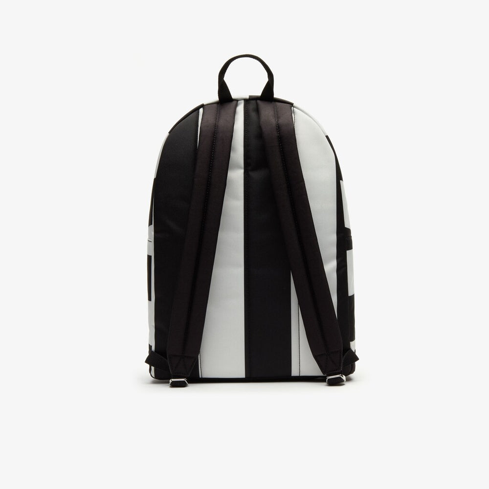 Mens   Lacoste LIVE Detachable Pouch Striped Backpack | Lacoste Noir Blanc • 279