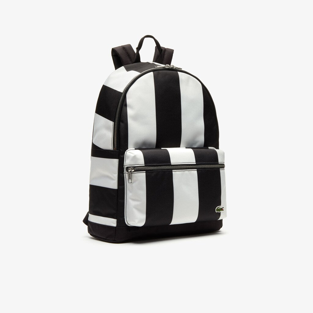 Mens   Lacoste LIVE Detachable Pouch Striped Backpack | Lacoste Noir Blanc • 279