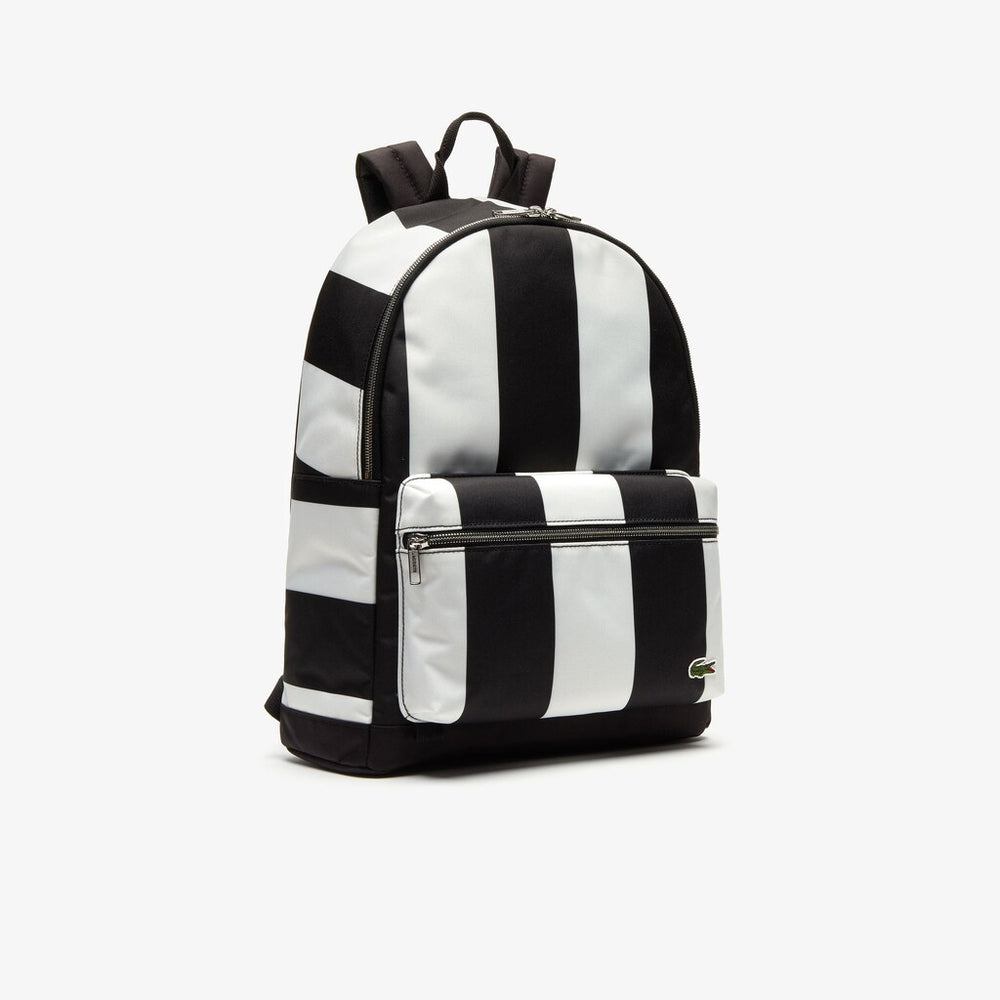 Mens   Lacoste LIVE Detachable Pouch Striped Backpack | Lacoste Noir Blanc • 279