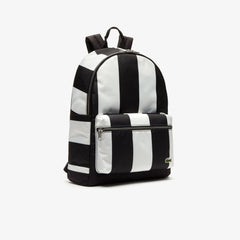 Mens   Lacoste LIVE Detachable Pouch Striped Backpack | Lacoste Noir Blanc • 279