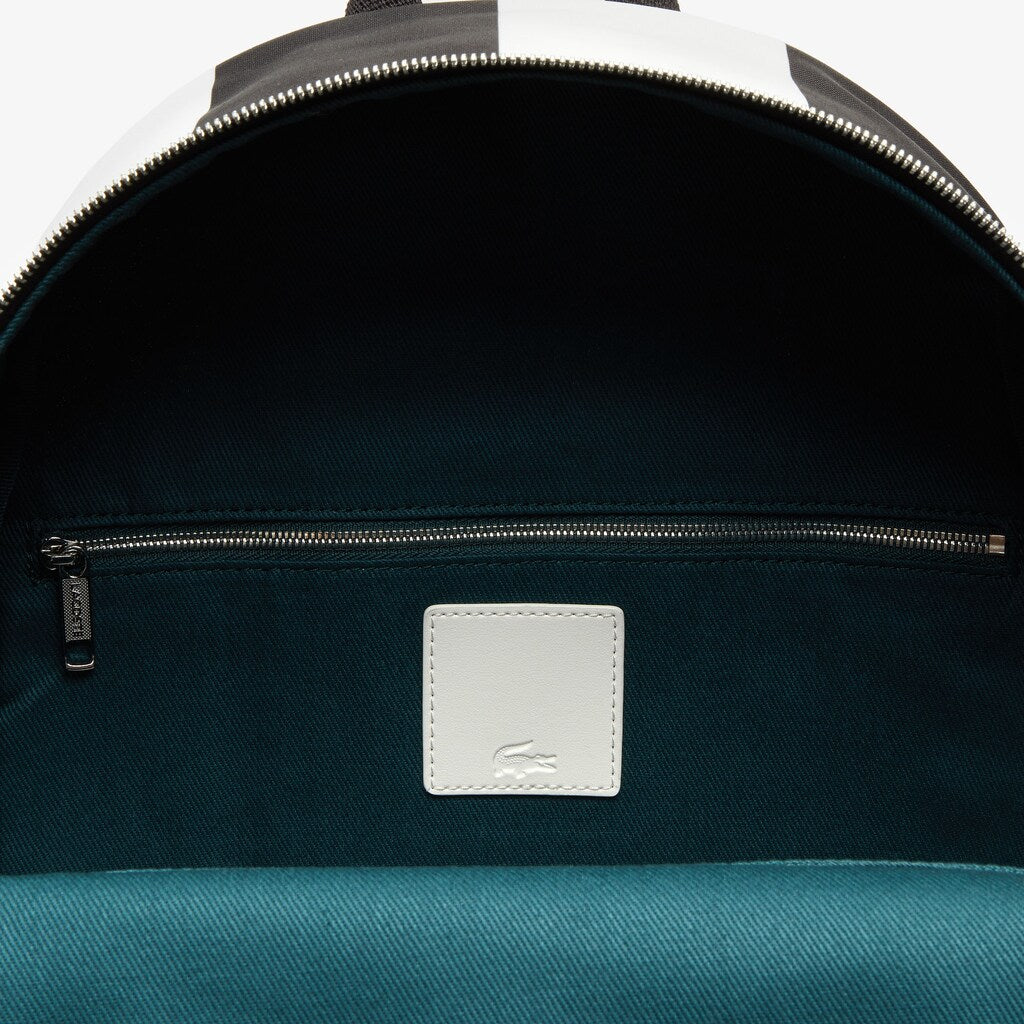 Mens   Lacoste LIVE Detachable Pouch Striped Backpack | Lacoste Noir Blanc • 279