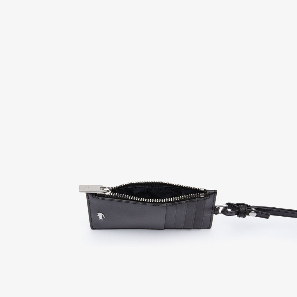 Mens   Fitzgerald Leather Neck Strap Zippered Card Holder | Lacoste Black • 000
