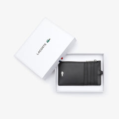 Mens   Fitzgerald Leather Neck Strap Zippered Card Holder | Lacoste Black • 000
