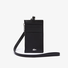 Mens   Fitzgerald Leather Neck Strap Zippered Card Holder | Lacoste Black • 000