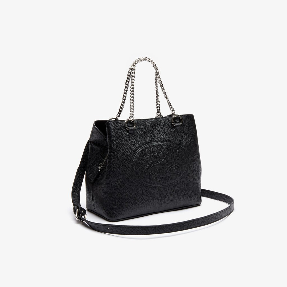 Womens Wo  Croco Crew Grained Leather Bucket Bag | Lacoste Black • 000
