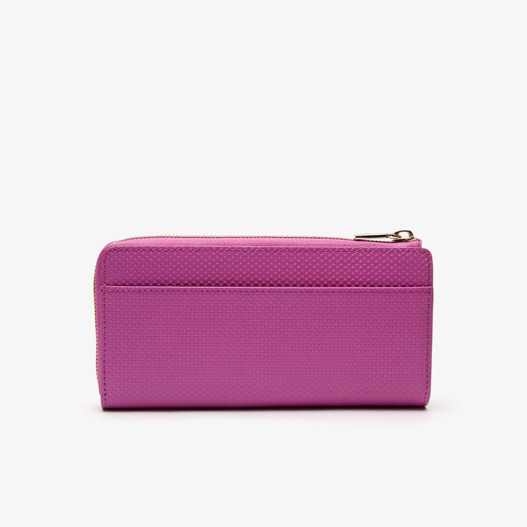 Womens Wo  Chantaco Piqué Leather 8-Card Zip Wallet | Lacoste Meadow Mauve Peacoat • E35