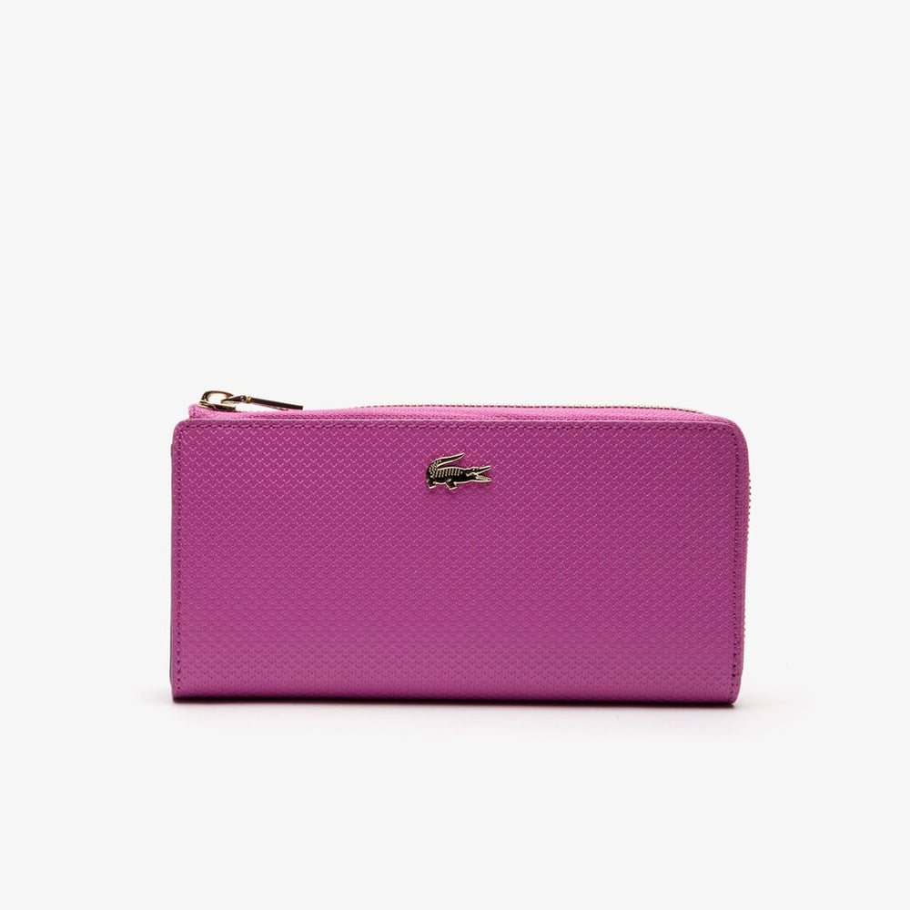 Womens Wo  Chantaco Piqué Leather 8-Card Zip Wallet | Lacoste Meadow Mauve Peacoat • E35