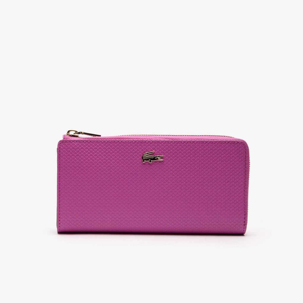 Womens Wo  Chantaco Piqué Leather 8-Card Zip Wallet | Lacoste Meadow Mauve Peacoat • E35