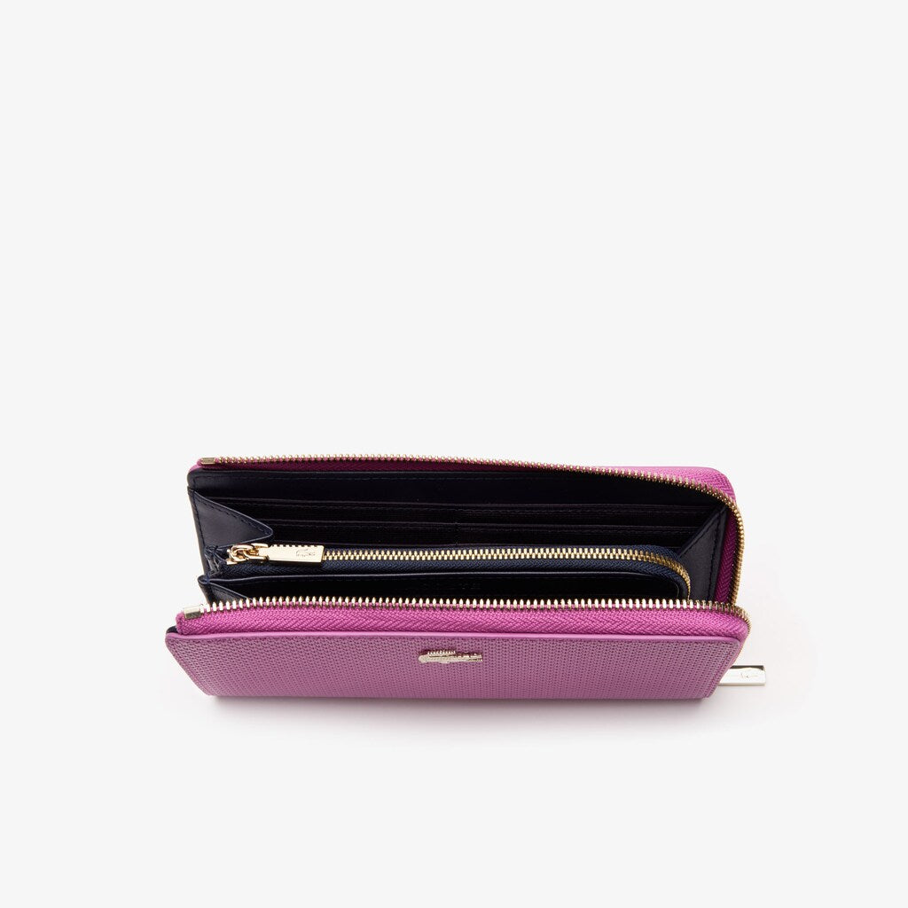 Womens Wo  Chantaco Piqué Leather 8-Card Zip Wallet | Lacoste Meadow Mauve Peacoat • E35