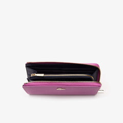 Womens Wo  Chantaco Piqué Leather 8-Card Zip Wallet | Lacoste Meadow Mauve Peacoat • E35