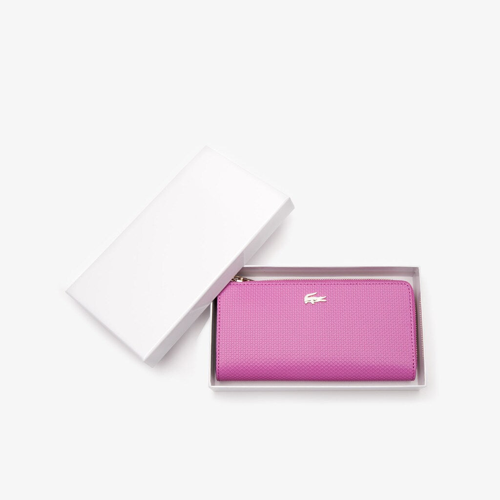 Womens Wo  Chantaco Piqué Leather 8-Card Zip Wallet | Lacoste Meadow Mauve Peacoat • E35