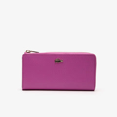 Womens Wo  Chantaco Piqué Leather 8-Card Zip Wallet | Lacoste Meadow Mauve Peacoat • E35