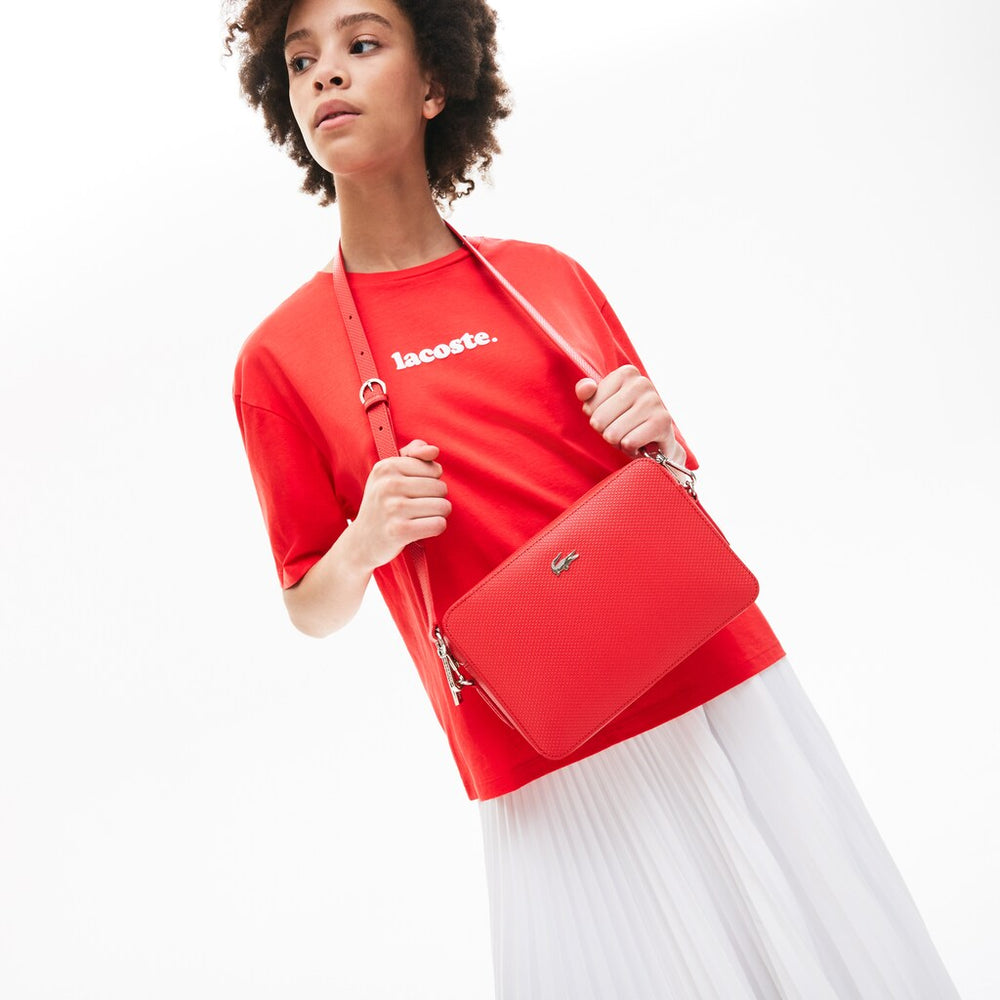 Womens Wo  Chantaco Leather Square Shoulder Bag | Lacoste Bittersweet • D50