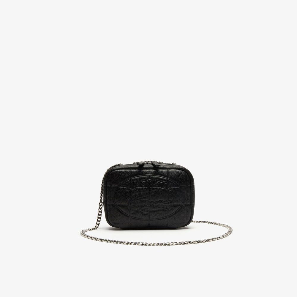 Womens Wo  Croco Crew Quilted Leather Zippered Shoulder Bag | Lacoste Black • 000