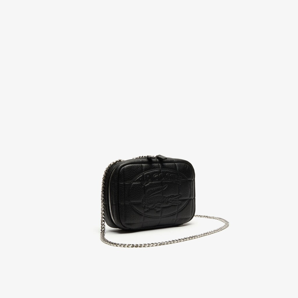 Womens Wo  Croco Crew Quilted Leather Zippered Shoulder Bag | Lacoste Black • 000