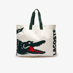 Womens Wo  Oversized Crocodile Print Cotton Large Tote | Lacoste Beach White • D81