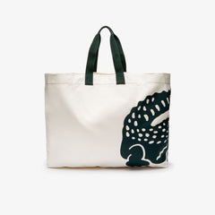 Womens Wo  Oversized Crocodile Print Cotton Large Tote | Lacoste Beach White • D81