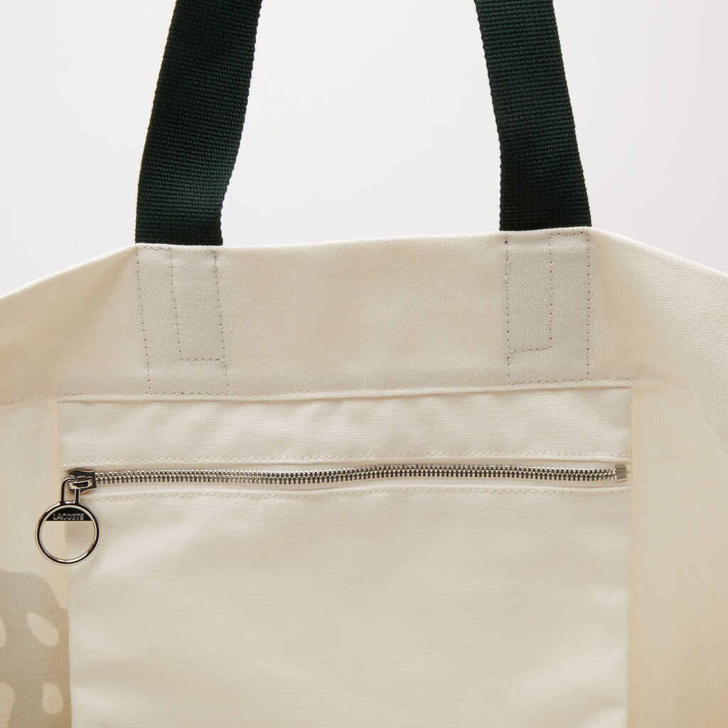 Womens Wo  Oversized Crocodile Print Cotton Large Tote | Lacoste Beach White • D81