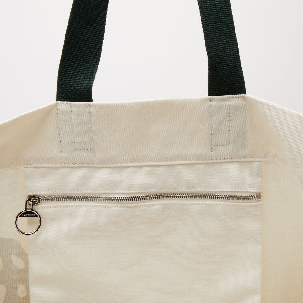 Womens Wo  Oversized Crocodile Print Cotton Large Tote | Lacoste Beach White • D81