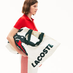 Womens Wo  Oversized Crocodile Print Cotton Large Tote | Lacoste Beach White • D81